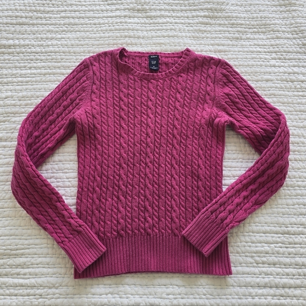 GAP Cotton Cable Knit Sweater – Fuchsia Pink – Classic Crewneck – Size M - Picture 6 of 6